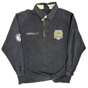 Vintage 00s Y2K MECCA USA Long Sleeve Polo Shirt Faded Black Large